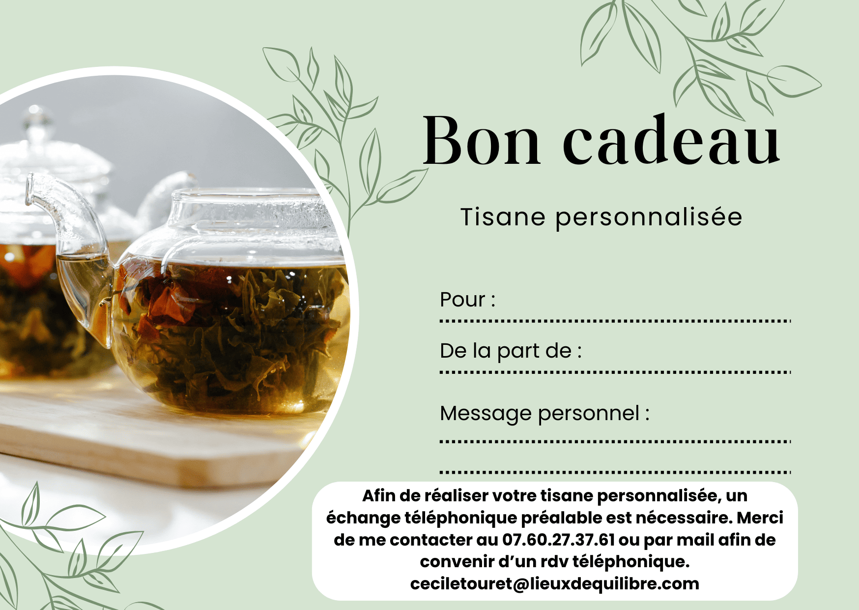 carte cadeau tisane personnalisée